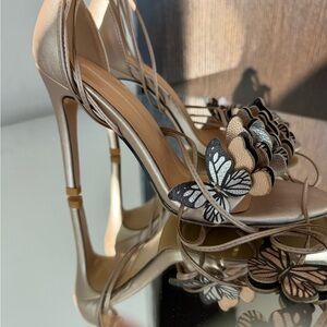 Elegant Butterfly Embellished Tan Heels strap stiletto gold sexy